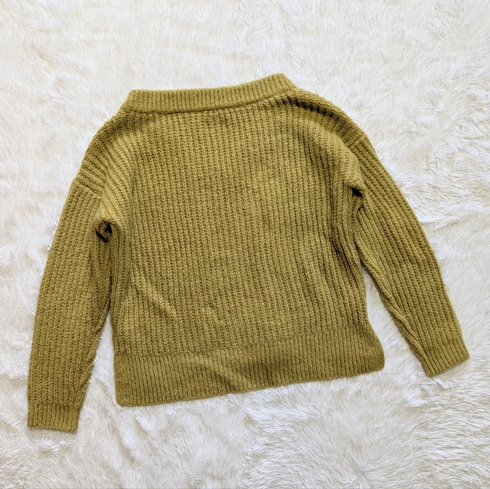 Lucky Brand Fuzzy Knit Yellow-Green V Neck Oversized Sweater Size Small - Picture 4 of 8